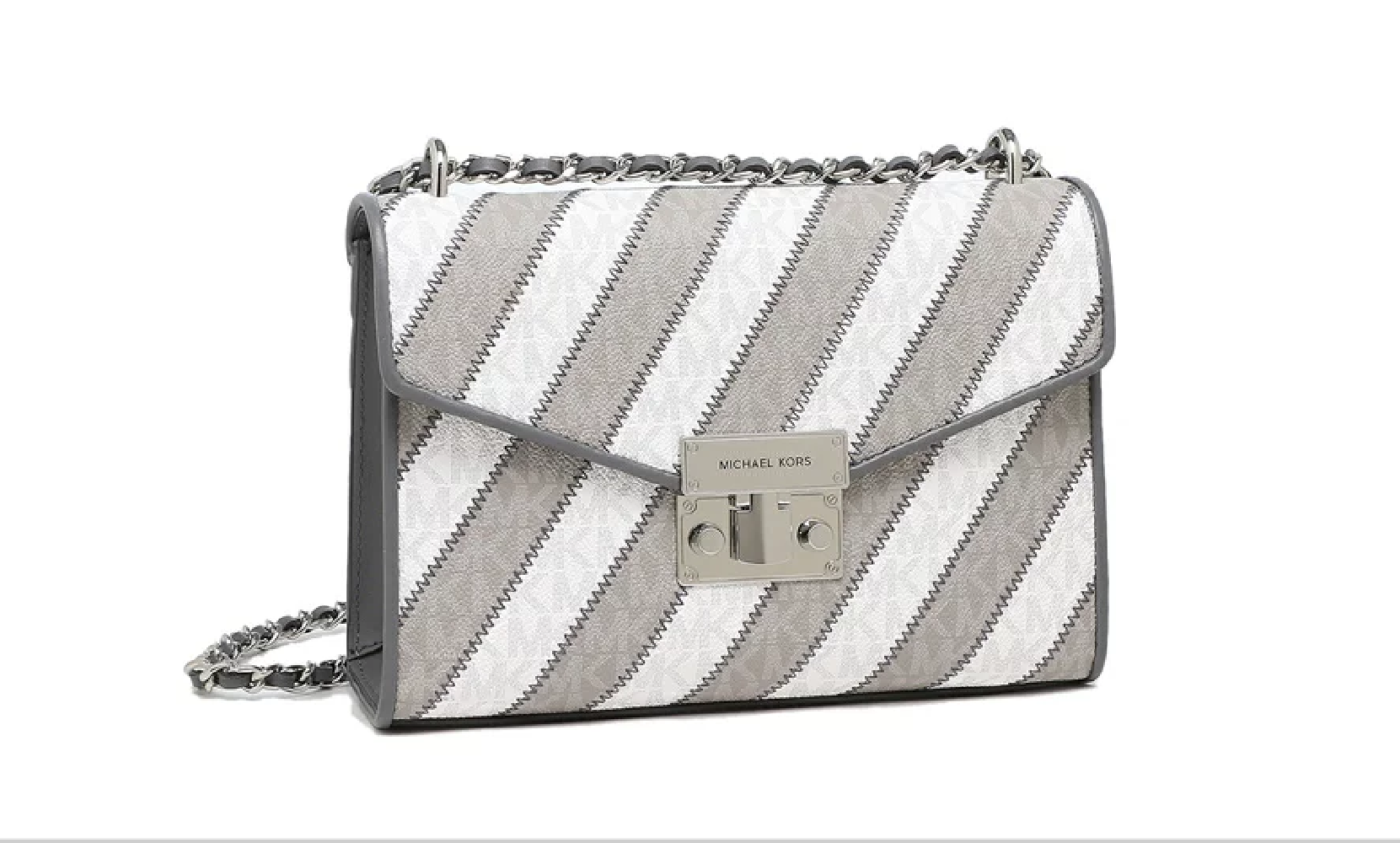 MICHAEL KORS ROSE 35F0SX0L2L MEDIUM FLAP SHOULDER BAG PVC LEATHER Pearl Grey Multi MICHAEL KORS ROSE 35F0SX0L2L MEDIUM FLAP SHOULDER BAG PVC LEATHER Pearl Grey Multi